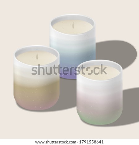 Vector Scented Candle in Traditional Asian or Japanese Ceramic Tea Cup. Gradient Colors.