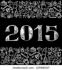 vector scetch numbers 2015 and Christmas and New Year objects