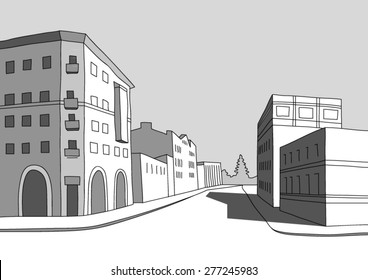 vector scetch of perspective street