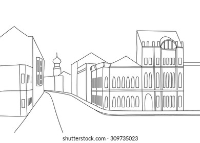 vector scetch of perspective street