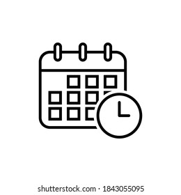 Vector Schedule icon, Calendar, clock, event symbol on isolated white background for UI/UX and website.