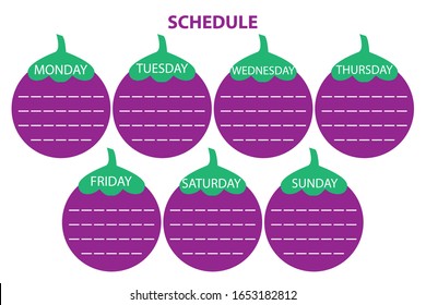 Vector schedule template with mangosteen fruit design