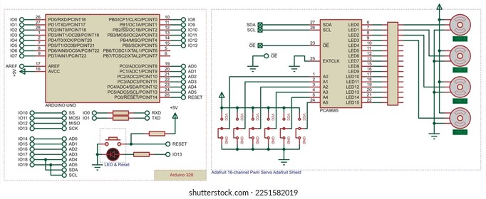 Vector schematic diagram of an electronic device on the arduino with
motors.