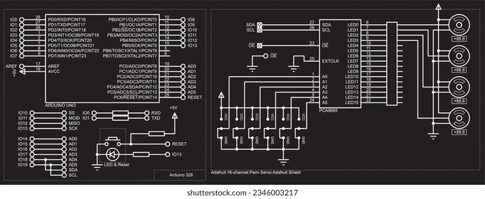 Vector schematic diagram of an electronic device on the arduino with
motors.