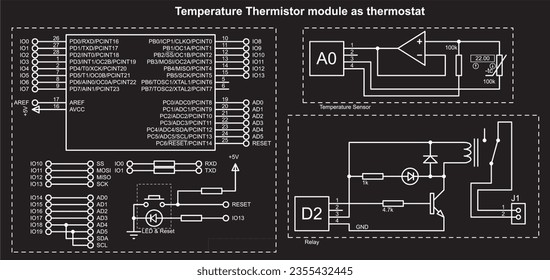 Vector schematic diagram of an electronic device on the arduino.
Grove temperature thermistor module as thermostat. 
Grove thermostat using temperature sensor and relay modules