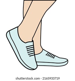 Vector schematic drawing, feet in sneakers, sports shoes.