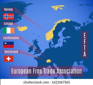 Vector schematic map of the European free trade Association (EFTA).