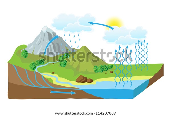 Vector schematic representation of the water cycle\
in nature