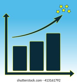 Vector schematic schedule growth and stars on a blue background. Abstraction.
