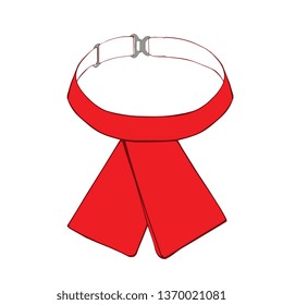 Vector schematic woman red garmet. Scarlet bow tie. Clothes image  for coloring book. Item of clothing for service personnel