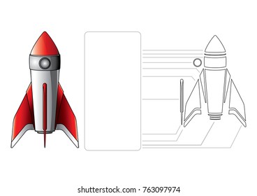 Vector scheme of an rocket showing spare parts isolated on white background,line,for graphic design,Web site