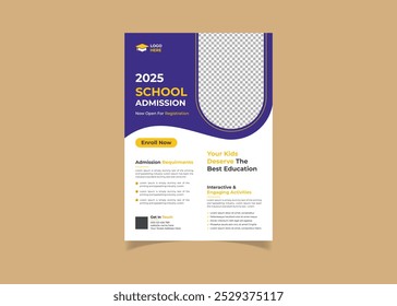 Modelo de design de folheto profissional de admissão escolar vetorial