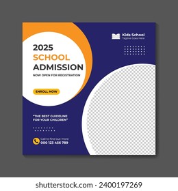 Vector school admission promotion social media banner design template