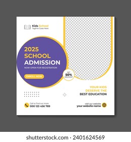 Vector school admission promotion social media banner design template