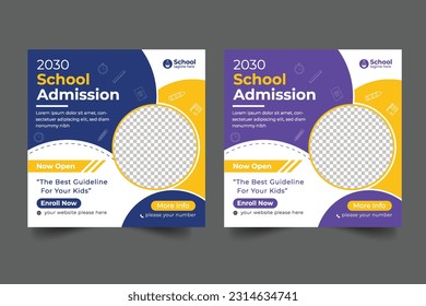 Vector school admission social media post template for school promotion post bannerVector school admission social media post template for school promotion post banner