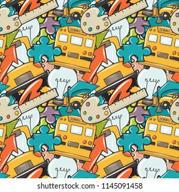 Vector school autumn illustration Lamp Bus Ruler background paints Back to school
