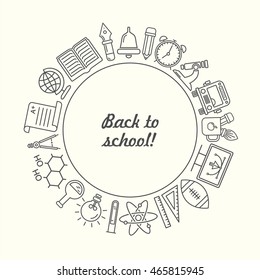 Vector school background with place for text. Education pattern with modern line style icons.