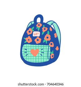 Vector school backpack illustration element. Kids, travel rucksack icon on white background