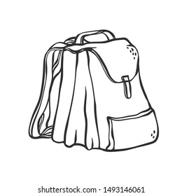 Vector school backpack. Sketch contour doodle black white illustration.