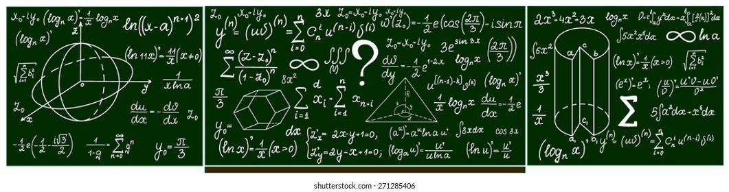 Vector school blackboard with handwritten calculations