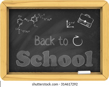 Vector school board with chalk. School board background texture with frame. Teaching in school concept. Chalk board realistic vector template. Welcome back to school