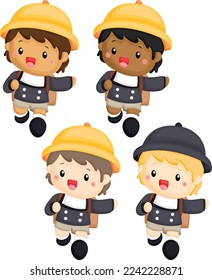 Un vector de escolares con múltiples tonos de piel