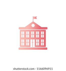 Vector school building with flag red icon. Education and knowledge architecture, college or university symbol. Back to school concept. Isolated illustration