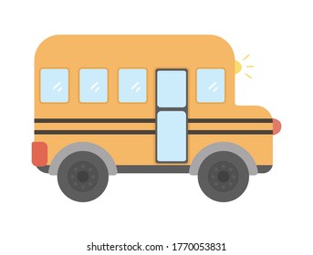 Vector School Bus. Back To School Educational Clipart. Cute Flat Style Public Transport. Transportation Icon Isolated On White Background
