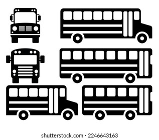 vector school bus icons isolated on white background. black and white illustration of school bus.