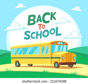 Vector school bus illustration in cartoon style.