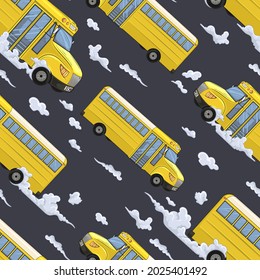 Vector School Bus Seamless Pattern