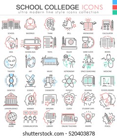 Vector School and colledge ultra modern outline line icons for apps and web design. School sybols for app and web