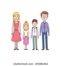 Vector school day family together line filled isolated illustration. Back to school. For web design and presentations, site 