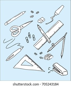 vector school doodle pattern. stationery items illustration