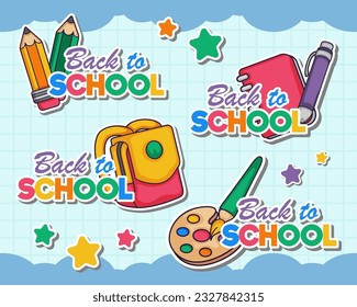 Vector School and education hand drawn sticker label set