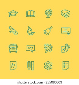 Vector school and education icon set, thin line style