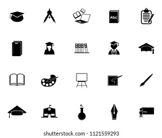 Vector School Education Icons Set - University Diploma Graduation Symbols. Student Study Computer Science.