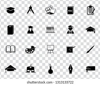 vector school education icons set - university diploma graduation symbols. student study computer science.