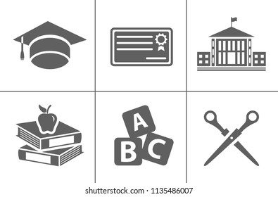 vector school education icons, university graduation icons, learning diploma