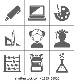 vector school education icons, university graduation icons, learning diploma