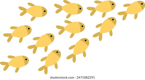 Vector school of fish icon. Under the sea illustration with cute funny creature. Yellow abstract ocean animal clipart. Cartoon underwater or marine clip art for children isolated on white background
