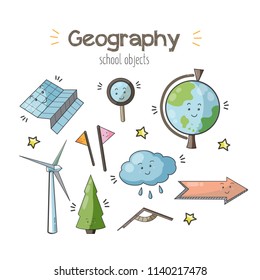 Vector school geography doodle illustration. Nice illustration for notebook cover, book, stickers, tape, logo, card, scrapbook, web design or other design
