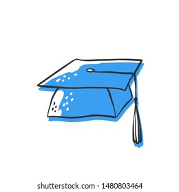 Vector school graduate hat symbol education for design. Bright contour illustrations with offset color.