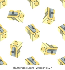 Vector  school and office supplies Illustration. Flat style sharpener seamless pattern. Back to School. School essential illustration.