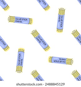Vector  school and office supplies Illustration. Flat style glue stick seamless pattern. Back to School. School essential illustration.	