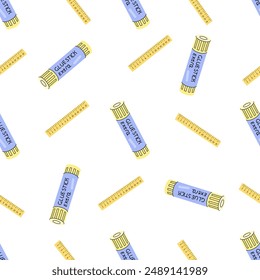 Vector school and office supplies Illustration. Flat style glue stick and ruler seamless pattern. Back to School. School essential illustration.