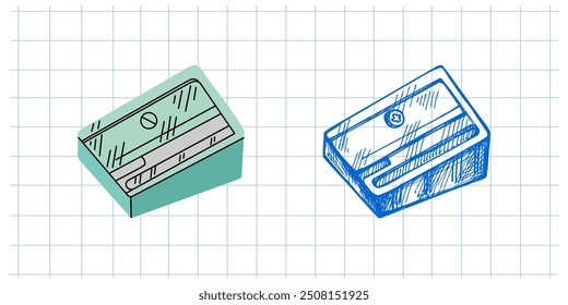 Vector school and office supplies Illustration. Flat style sharpener sketch. Back to School. School essential illustration.