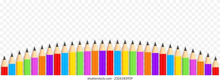 Vector school pencils. School pencils png. A set of multi-colored pencils lying in a row. School supplies png.