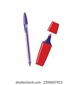 Vector school pens and pencils set. illustrations of stationery.