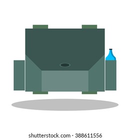 Vector school satchel, backpack with bottle of water, icon